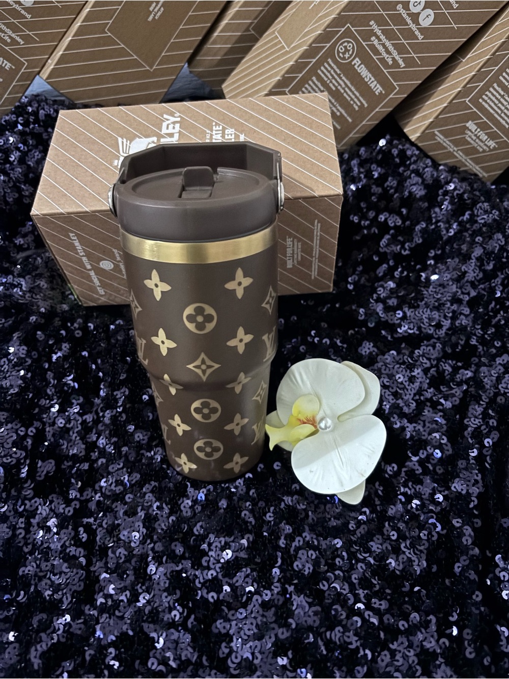 Brown & Gold Monogram Quencher Tumblers (Set of 3) - Picture 12 of 16
